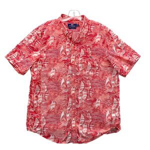 Vineyard Vines Shirt Men's Large Red Hawaiian Preppy Whale Nautical Sail Boat‎